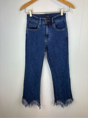 Trendy Fringe Dark Wash Blue Jeans